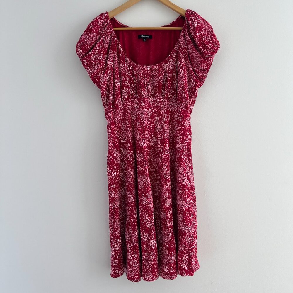 Madewell Ruched scoopneck Harper mini dress puff sleeve